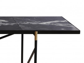 Carrare marble dining table 230 cm.  Black frame with brass. 