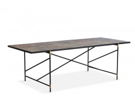 Carrare marble dining table 230 cm.  Black frame with brass. 