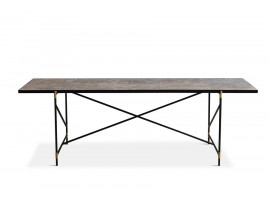 Carrare marble dining table 230 cm.  Black frame with brass. 