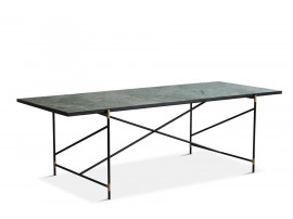 Carrare marble dining table 230 cm.  Black frame with brass. 