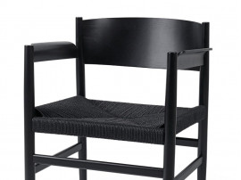 Fauteuil scandinave modèle Nestor, noir et corde. 