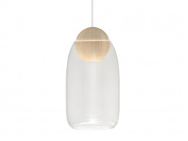 Suspension scandinave modèle Liuku Ball. Abat-jour en verre transparent. 