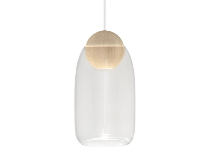 Suspension scandinave modèle Liuku Ball. Abat-jour en verre transparent. 