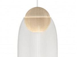 Suspension scandinave modèle Liuku Ball. Abat-jour en verre transparent. 