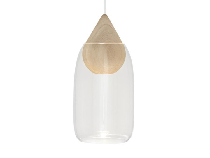 Suspension scandinave modèle Liuku Drop. Abat-jour en verre transparent. 