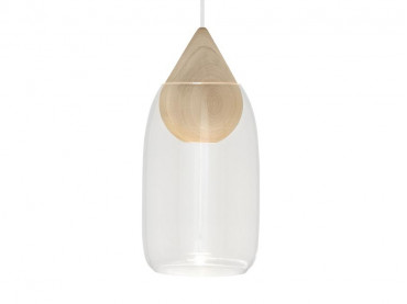 Suspension scandinave modèle Liuku Drop. Abat-jour en verre transparent. 