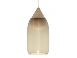 Suspension scandinave modèle Liuku Drop. Abat-jour en verre fumé. 