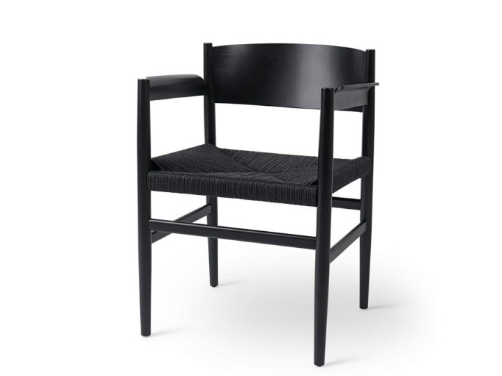 Fauteuil scandinave modèle Nestor, noir et corde. 