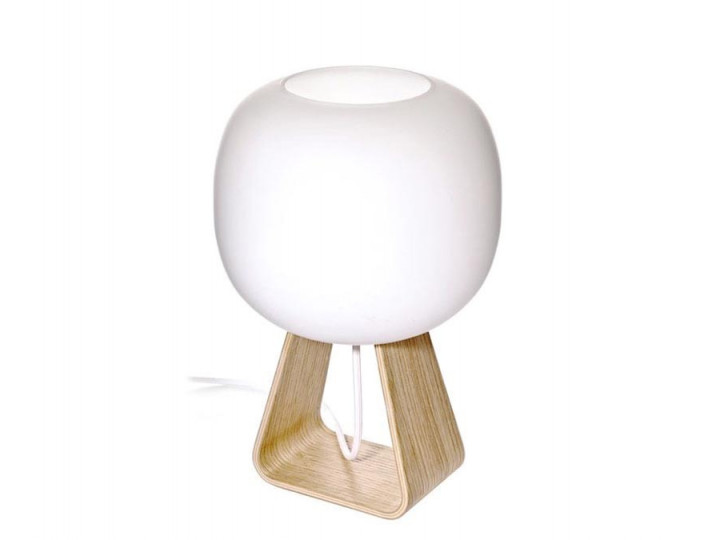 Petite lampe de table scandinave en opale et multipli de chêne