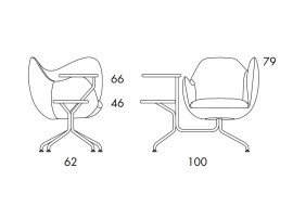 Fauteuil de conférence scandinave modèle Wilmer O56T à Tablettes et accoudoir haut