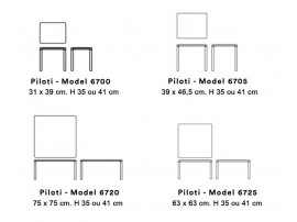 Table basse scandinave modèle Piloti carrée. 4 dimensions, 3 finitions, 2 hauteurs