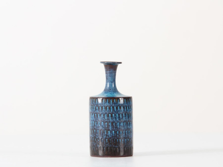 Scandinavian ceramics. Miniature turquoise and brown vase