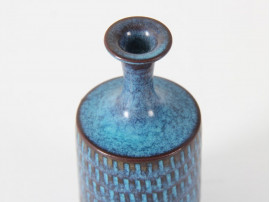 Scandinavian ceramics. Miniature turquoise and brown vase