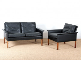 2-seater black leather sofa, model 500