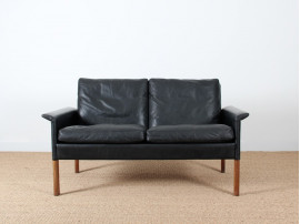 2-seater black leather sofa, model 500