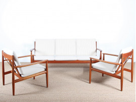 Ensemble banquette scandinave à 3 places et 2 fauteuils