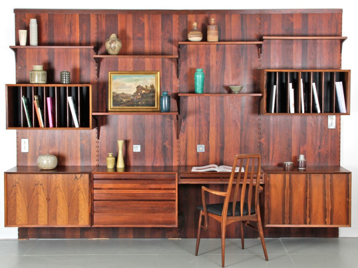 Wall rosewood shelving unit 