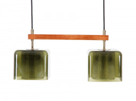 Suspension scandinave en verre fumé vert.