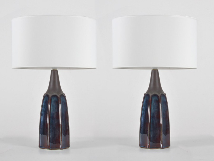 Pair of Scandinavian ceramic table lamps in blue
