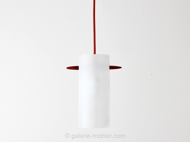 Scandinavian pendant lamp in sanded glass and rosewood