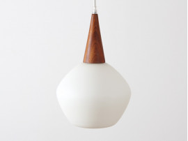 Scandinavian pendant lamp in glass and teak