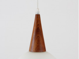 Scandinavian pendant lamp in glass and teak