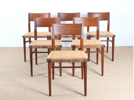 Set of 6  chairs in teak and cane. 