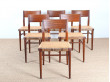 Set of 6  chairs in teak and cane. 