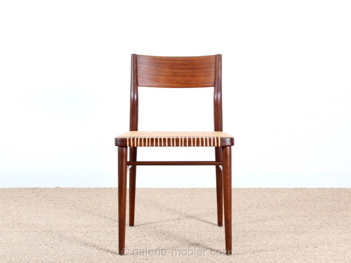 Set of 6  chairs in teak and cane. 