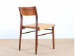 Set of 6  chairs in teak and cane. 