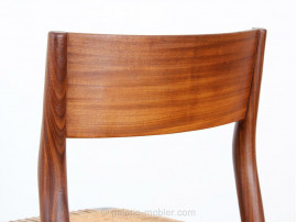 Set of 6  chairs in teak and cane. 