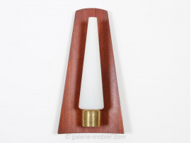 Pair of Scandinavian wall lamps in teak and opal glass