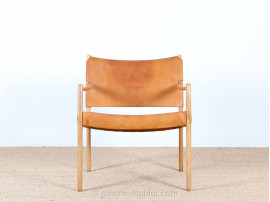 Pair of scandinavian oak and leather easy chairs