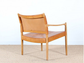 Pair of scandinavian oak and leather easy chairs