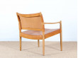 Pair of scandinavian oak and leather easy chairs