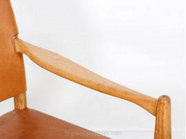 Pair of scandinavian oak and leather easy chairs