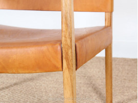 Pair of scandinavian oak and leather easy chairs