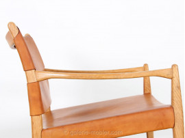 Pair of scandinavian oak and leather easy chairs