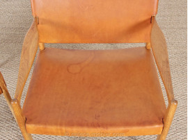 Pair of scandinavian oak and leather easy chairs