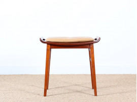 Scandinavian teak stool with a leather cushion