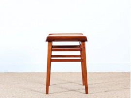 tabouret scandinave en teck avec coussin en cuir