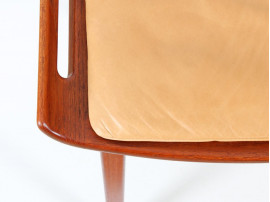 Scandinavian teak stool with a leather cushion