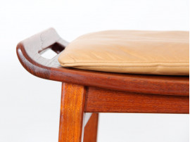 Scandinavian teak stool with a leather cushion