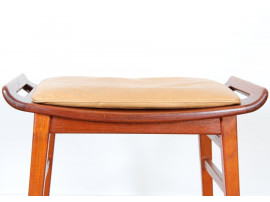 Scandinavian teak stool with a leather cushion
