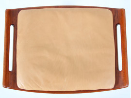 Scandinavian teak stool with a leather cushion