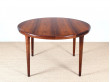 Table de repas ronde extensible en palissandre de Rio, 4/8 pers.