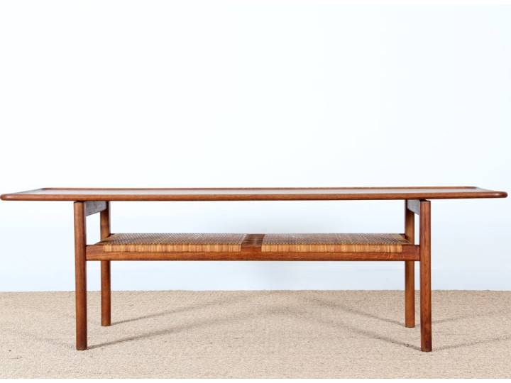 Scandinavian coffee table in oak and cane by Hans Wegner