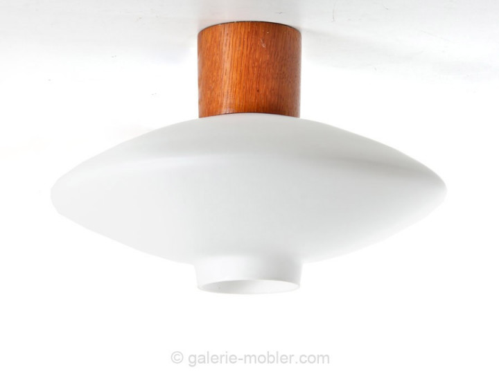 Scandinavian ceiling lamp in teak and opal glass