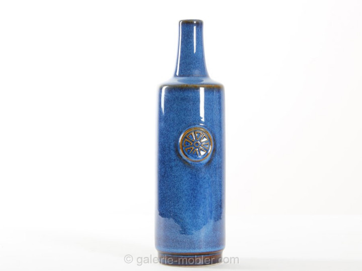 Scandinavian ceramic vase, blue and bronze Northern lights 