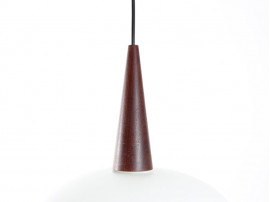 Scandinavian pendant in opal glass and teak